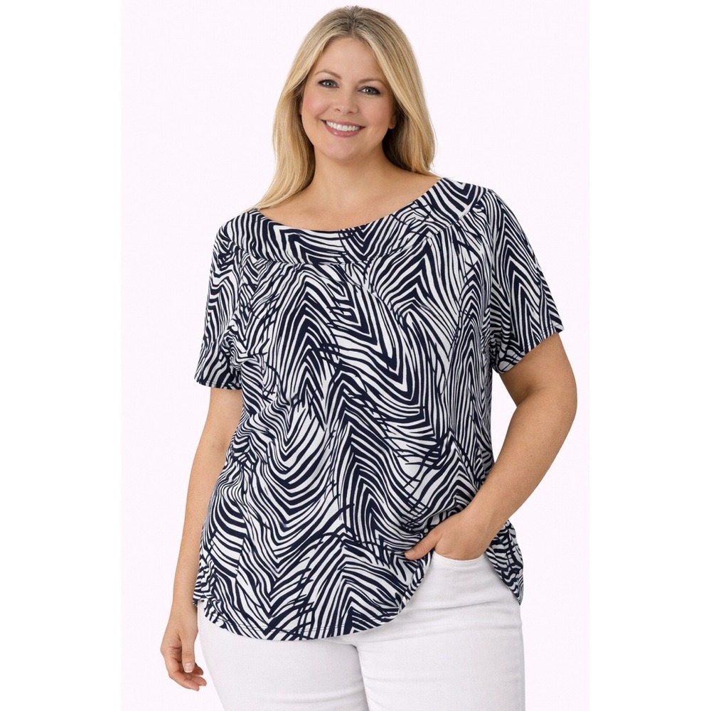 Rafaella Studio Womens Plus SZ 3X Black and White Tropical Print Knit Top